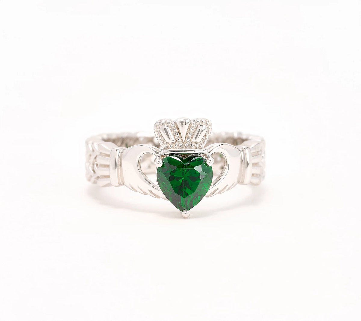 Fado Sterling Silver Green Emerald Celtic Claddagh Ring Size 9