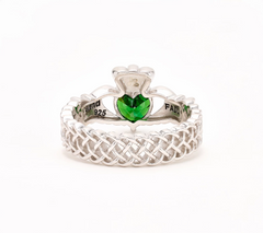 Fado Sterling Silver Green Emerald Celtic Claddagh Ring Size 9