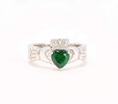 Fado Sterling Silver Green Emerald Celtic Claddagh Ring Size 9
