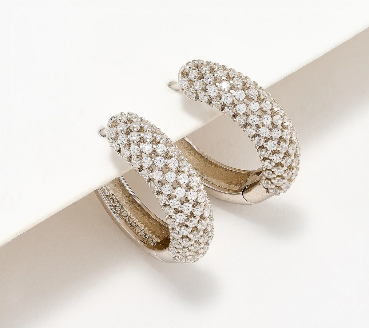 Diamonique  Pave Hoop  Sterling Silver Earrings