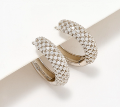 Diamonique  Pave Hoop  Sterling Silver Earrings