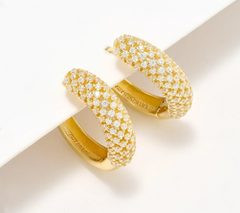 Diamonique Pave Hoop Gold Clad Sterling Silver Earrings