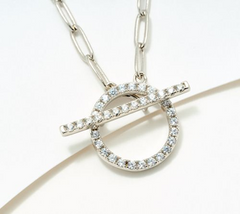 Diamonique Sterling Silver Toggle Paperclip Necklace
