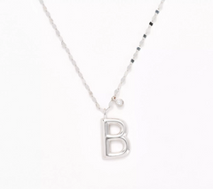 Diamonique Rhodium-Plated Sterling Silver Boxed Layered Chain w/"B" Initial Necklace