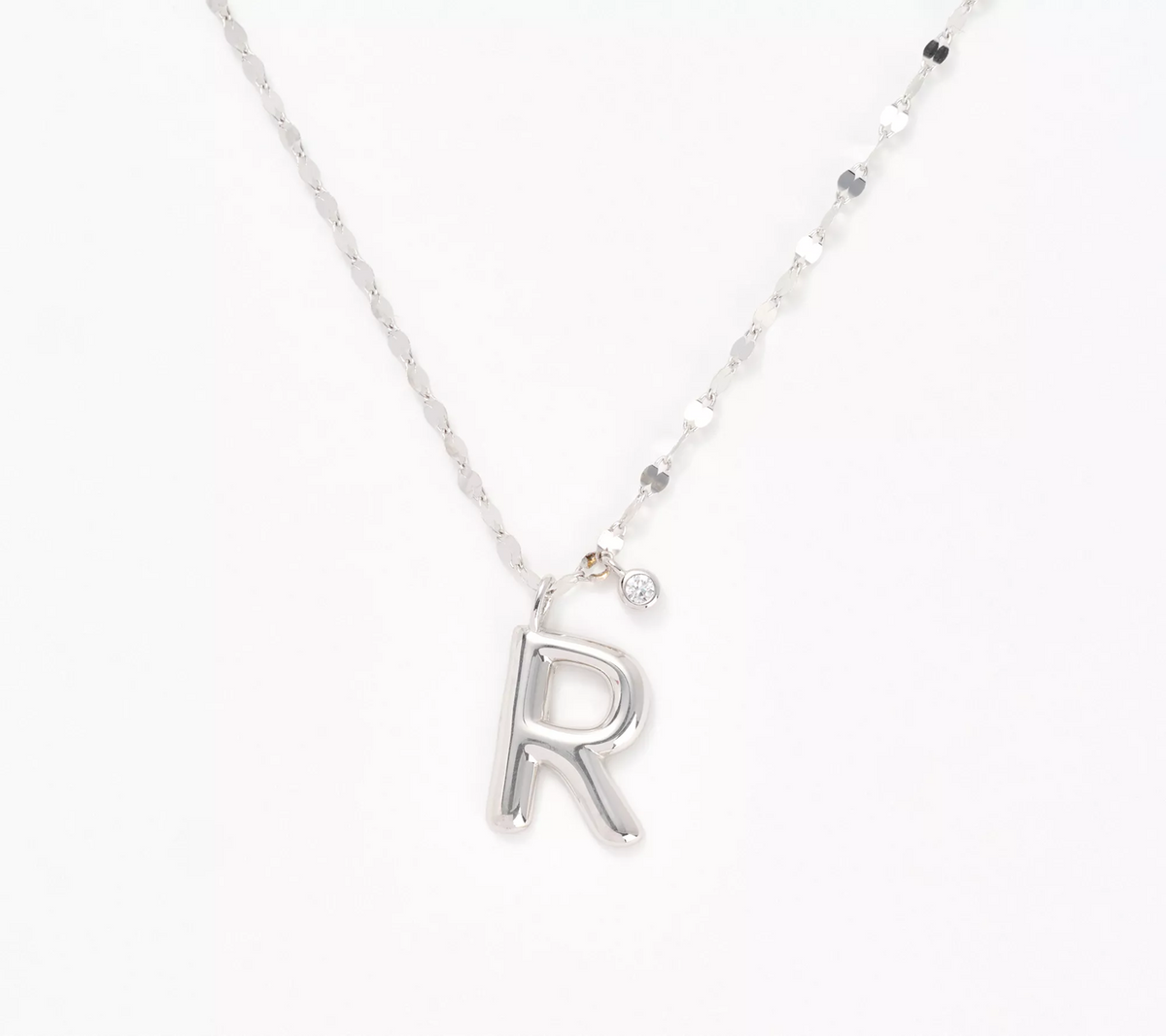 Diamonique Rhodium-Plated Sterling Silver Boxed Layered Chain w/"R" Initial Necklace