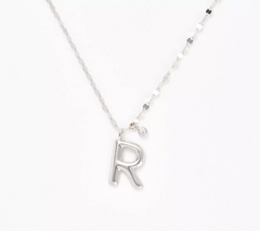 Diamonique Rhodium-Plated Sterling Silver Boxed Layered Chain w/"R" Initial Necklace