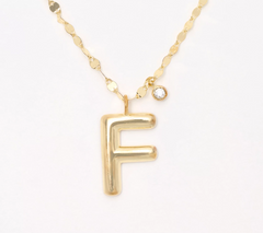 Diamonique 14K Plated SS Boxed Layered Chain w/"F" Initial Necklace