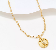 Silver Style White Topaz Gemini Paperclip 20" 14K Necklace