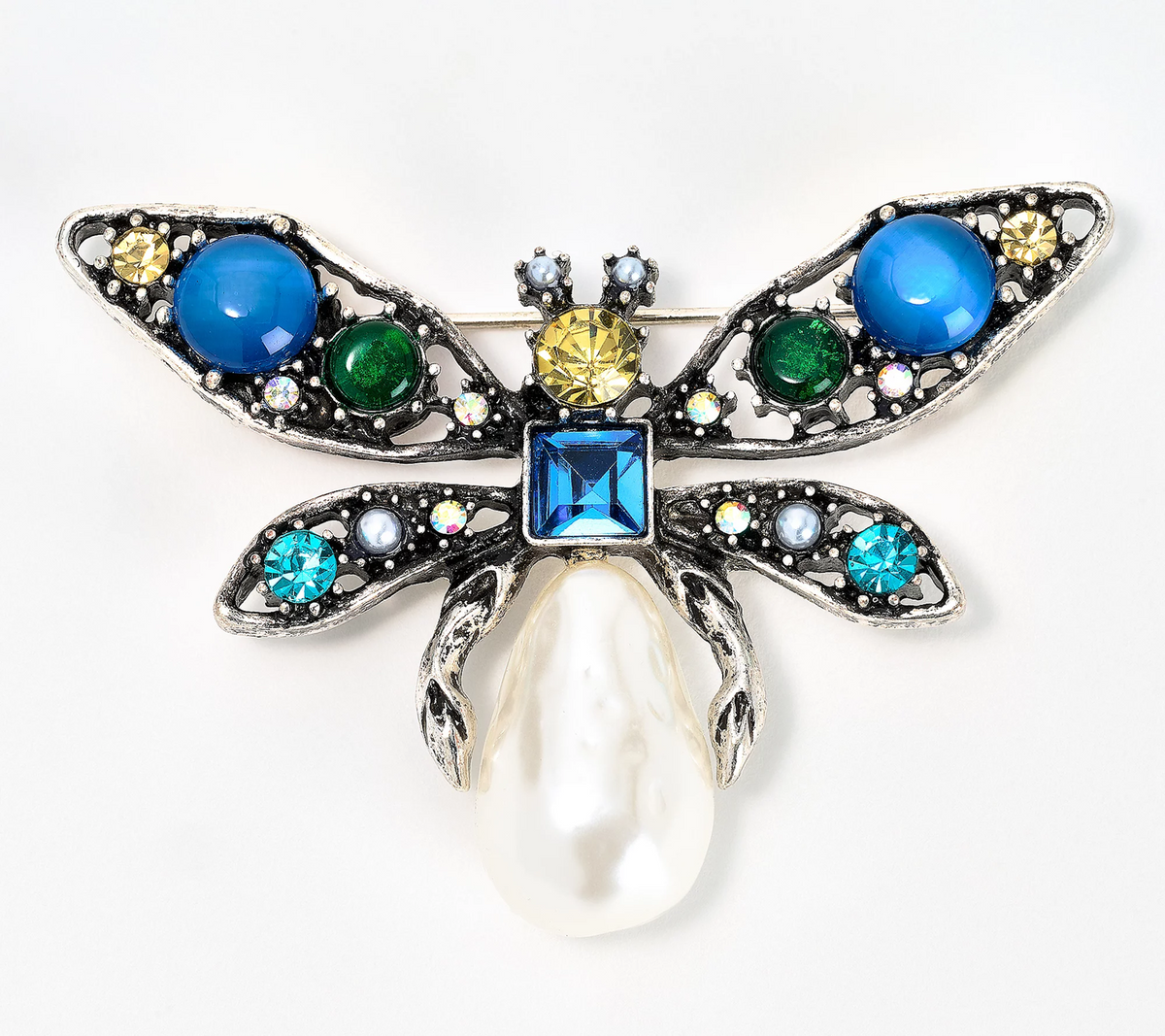 Joan Rivers Silvertone Antique Baroque Pearl Bee Pin, 2-1/2"
