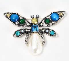 Joan Rivers Silvertone Antique Baroque Pearl Bee Pin, 2-1/2"