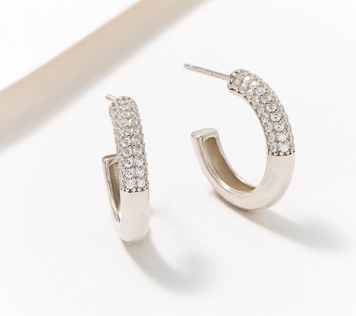 Diamonique Sparkle & Shine Half Polish Sterling Silver 3/4" Hoops