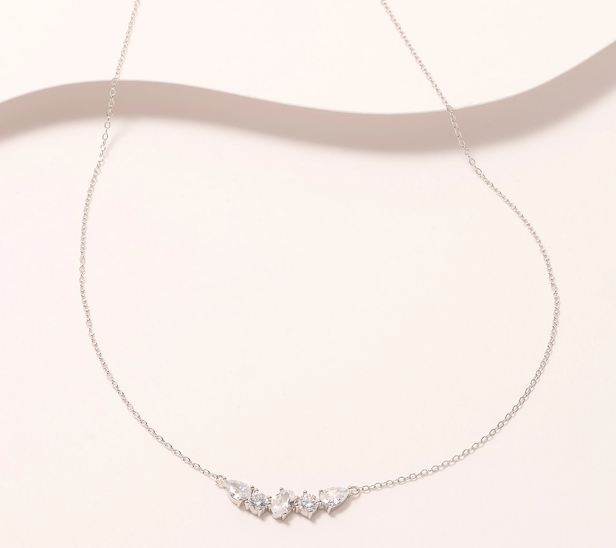 Diamonique Sterling Silver Fancy Cut Mixed Stone Cluster Necklace