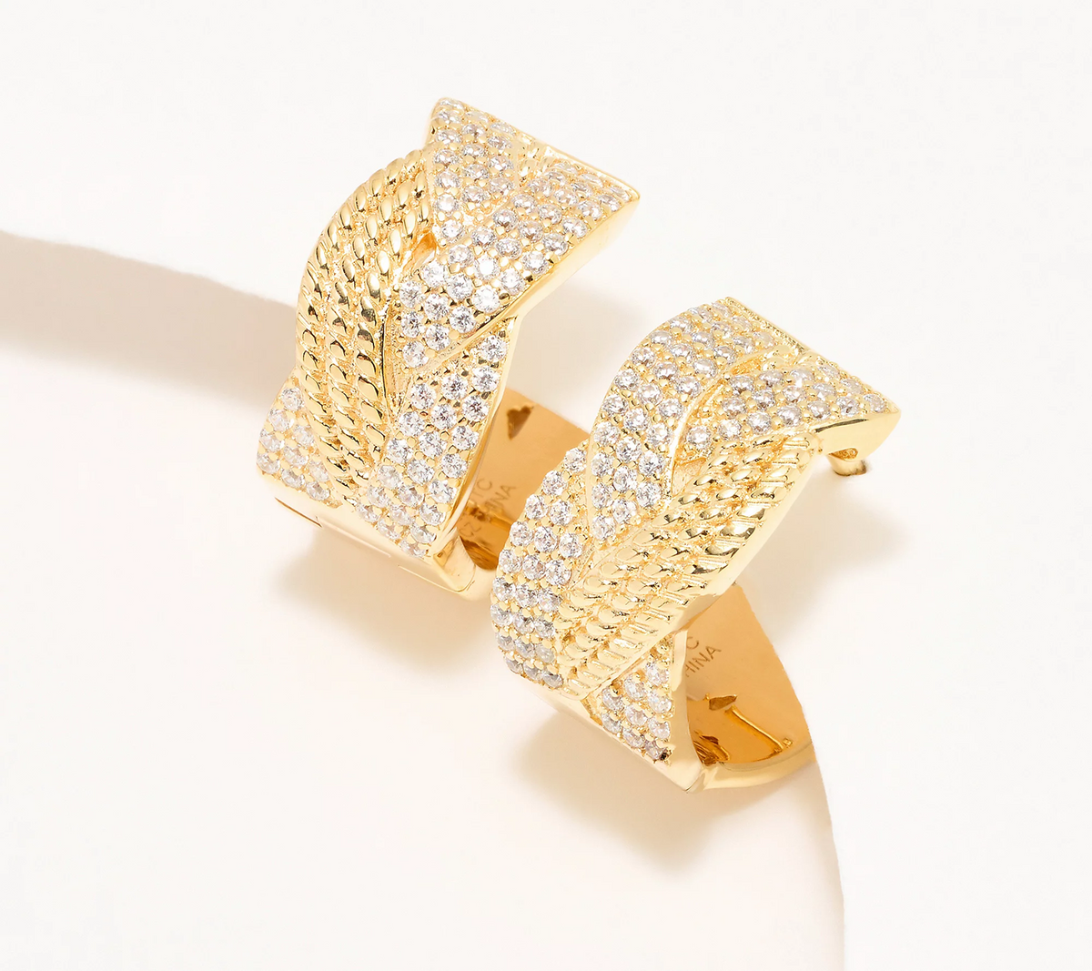 Diamonique x Kathy Levine GOld Clad Sterling Silver Cornucopia Huggie Hoops