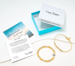 Luca & Danni Set of 2 Wire and Bead 'Faith" Gold Tone Bracelets with Box Small