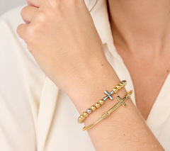 Luca & Danni Set of 2 Wire and Bead 'Faith" Gold Tone Bracelets with Box Small