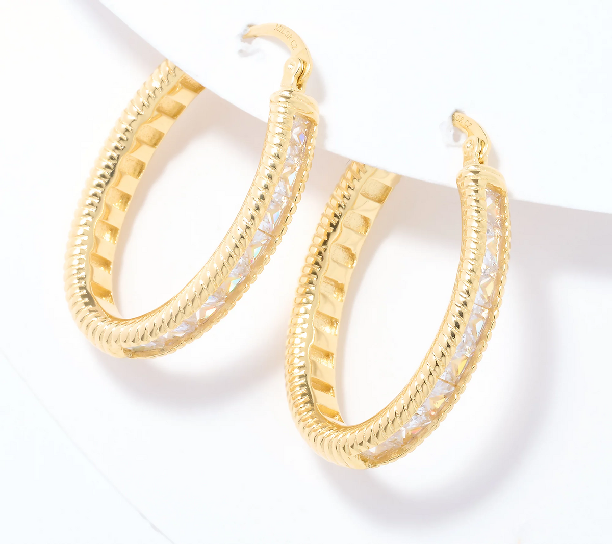 Diamonique Italia Gold Clad Sterling Silver Channel Set 1" Hoop Earrings
