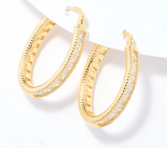 Diamonique Italia Gold Clad Sterling Silver Channel Set 1" Hoop Earrings