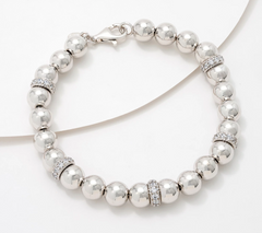 Diamonique Italia 8mm Beaded Sterling Silver Station Bracelet Large