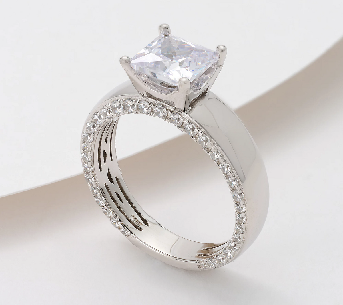 Diamonique Italia Gold-over Sterling Silver Side Profile Princess Ring Size 6