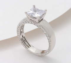 Diamonique Italia Gold-over Sterling Silver Side Profile Princess Ring Size 6