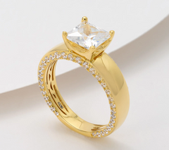Diamonique Italia Gold-Over Sterling Silver Side Profile Princess Ring Size 5