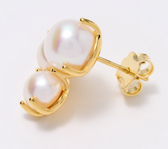 Honora Gold-Over Sterling Silver Three Button Cultured Pearl Stud Earrings