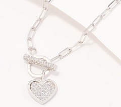 Diamonique Italia Sterling Silver Dangle Heart & T-Bar Necklace