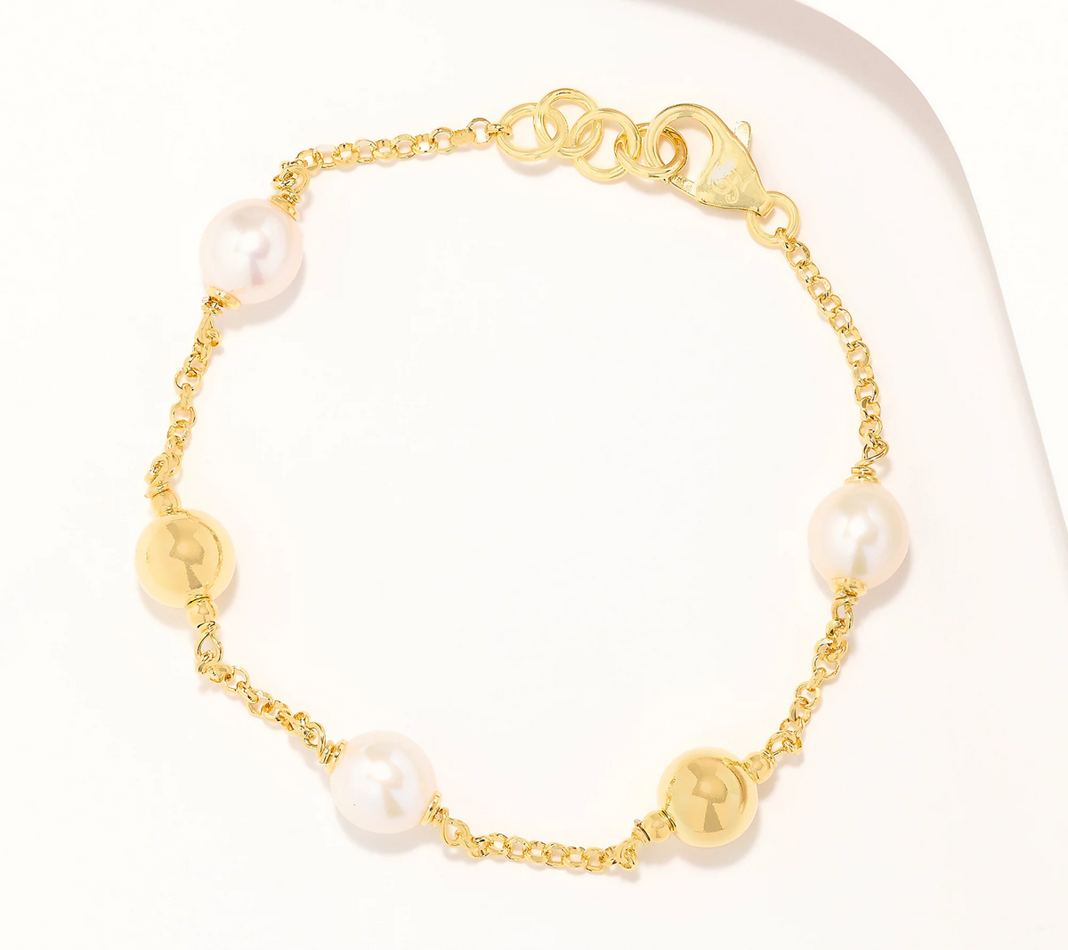 Honora Cultured Pearl and Bead Gold Clad  Sterling Silver Rolo Bracelet Avg