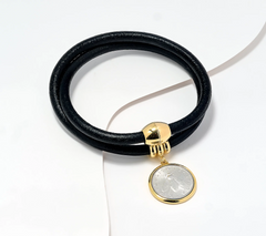 David Markstein Sterl Coin & Leather Gold-plated Bracelet or Necklace, Avg
