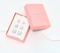 Diamonique Classic Set of 3 Graduated Princess-Cut Sterling Silver Stud Earring