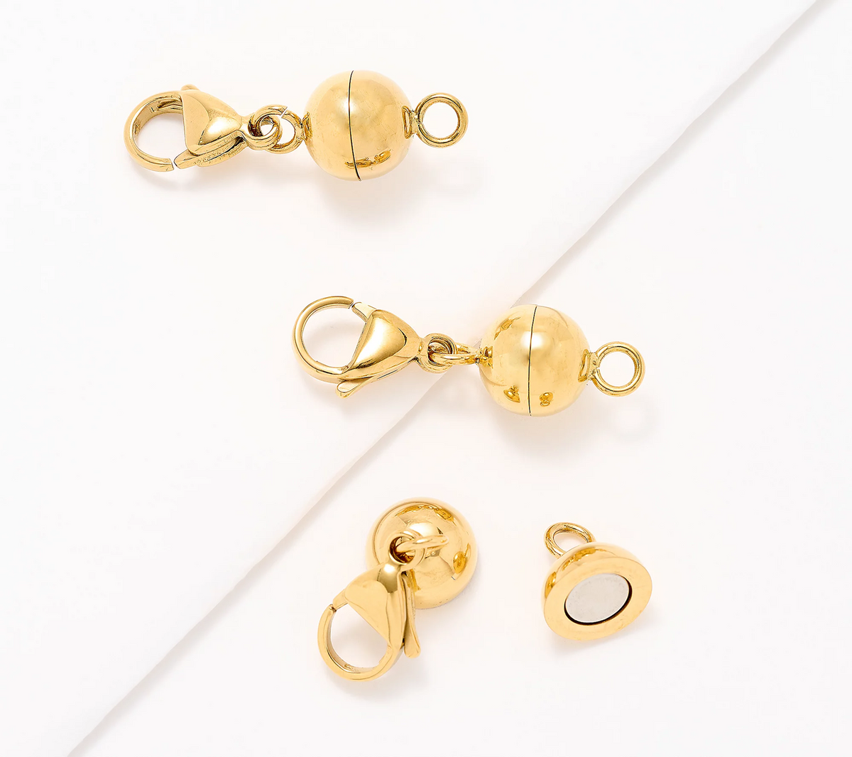 Steel by Design Set of 3 Stainless Steel Gold Tone Round Magnetic Bead Jewelry Clasps