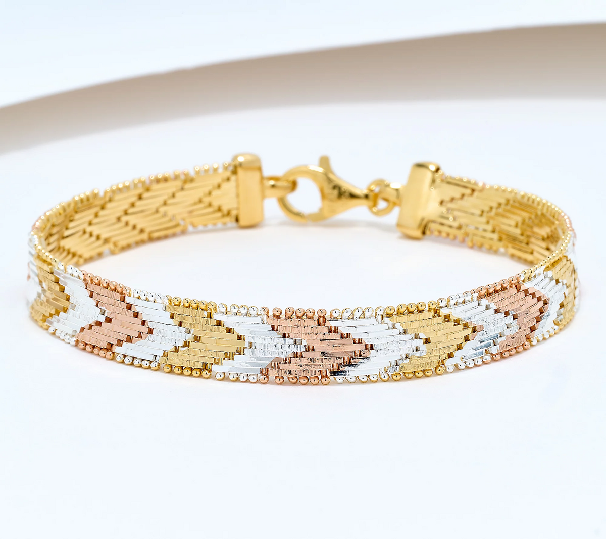 UltraFine 950 Silver Tri Tone Silver/Gold/Rose Riccio Bracelet Avg