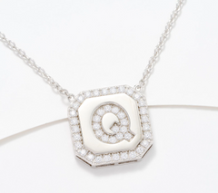 Diamonique x Jennifer Miller Sterling Silver Pave Initial "Q" Necklace