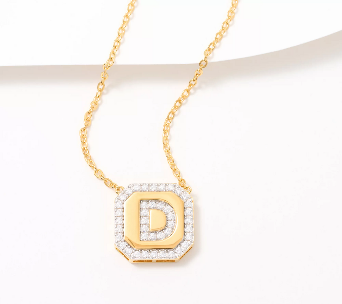 Diamonique x Jennifer Miller Gold-Over Sterling Silver Pave "D" Initial Necklace