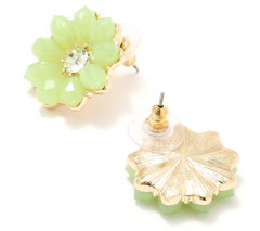 Joan Rivers Gold Tone Green Flower Button Post Earrings