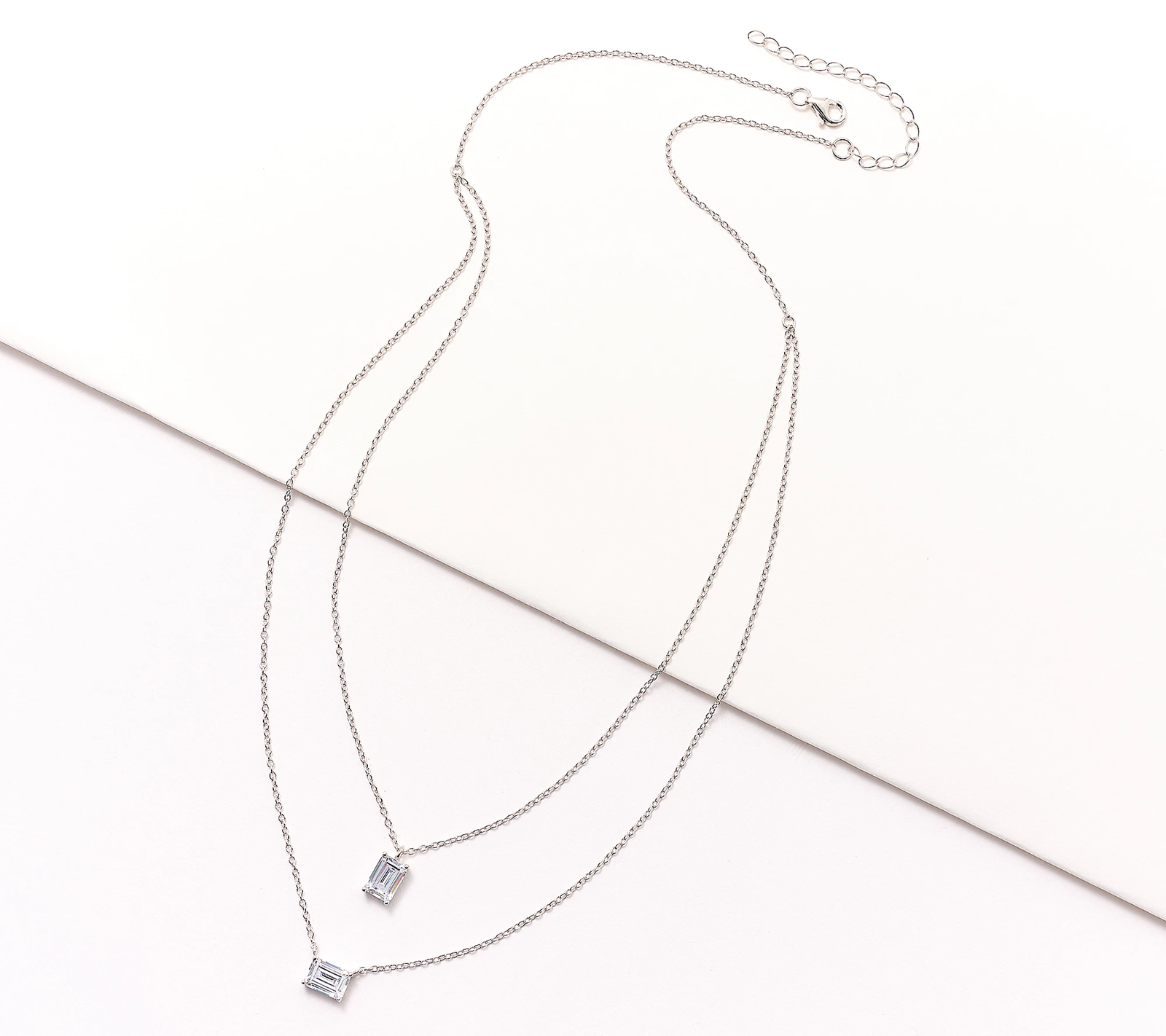 Diamonique Sterling Silver Better Together Emerald Cut Necklace