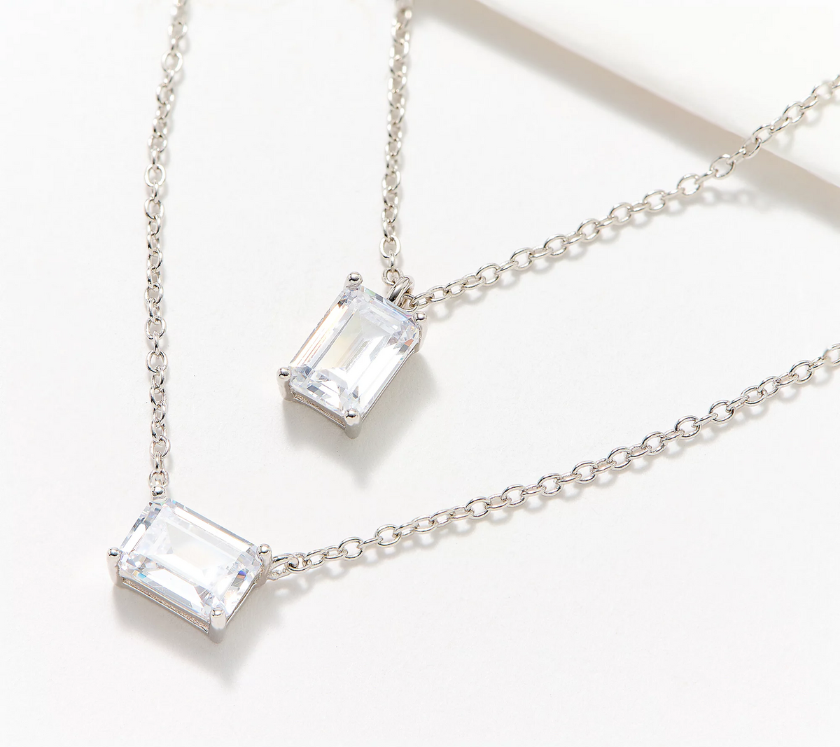 Diamonique Sterling Silver Better Together Emerald Cut Necklace