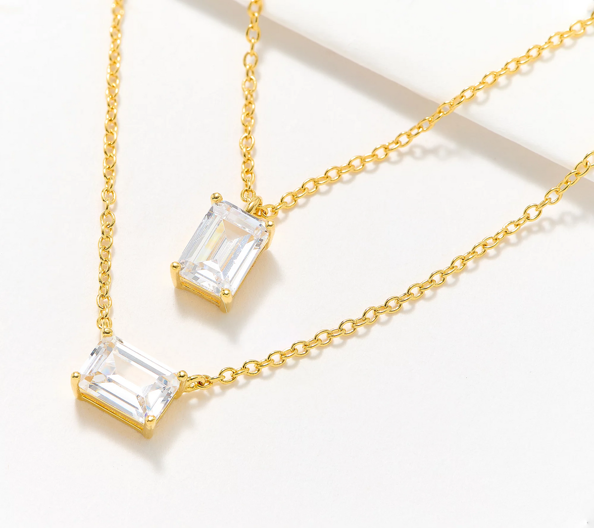 Diamonique Gold-Over Sterling Silver Better Together Emerald Cut Necklace