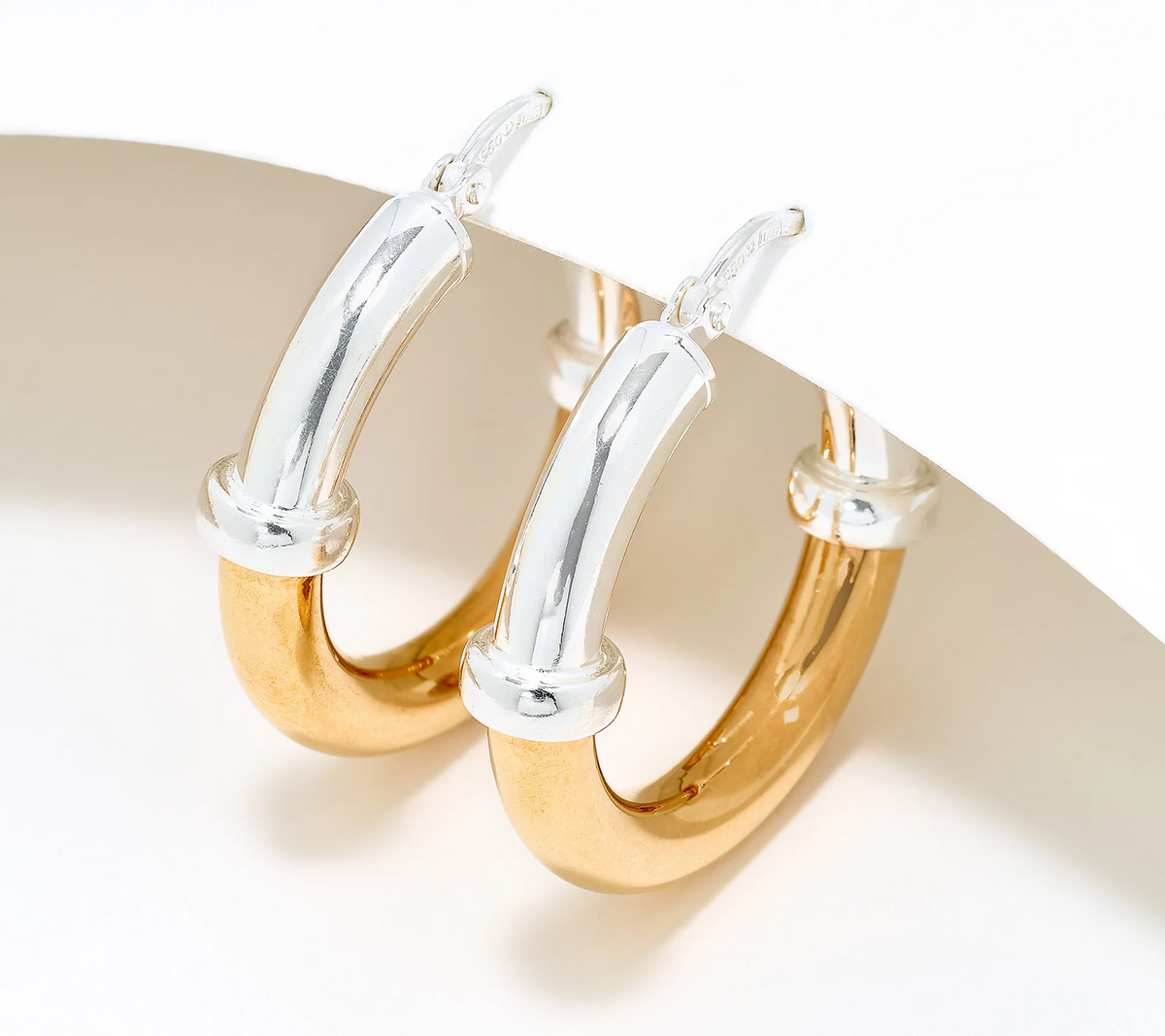 UltraFine 950 Silver Round Two-Tone Hoop Earrings