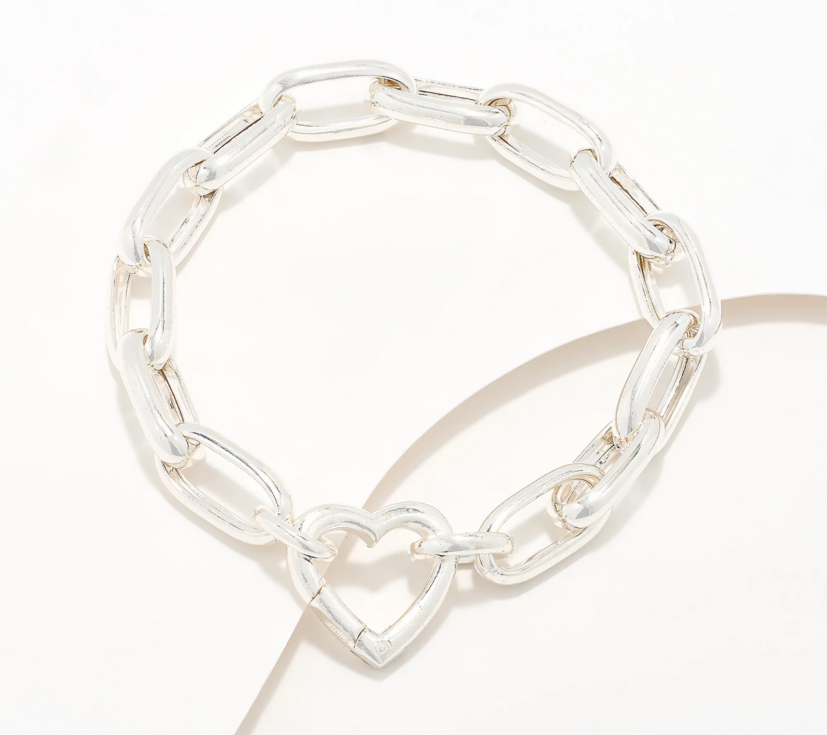 UltraFine 950 Silver Heart Closure Paperclip Chain Bracelet Large
