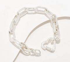 UltraFine 950 Silver Heart Closure Paperclip Chain Bracelet Large