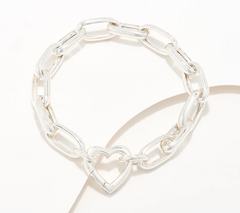 UltraFine 950 Silver Heart Closure Paperclip Chain Bracelet Large