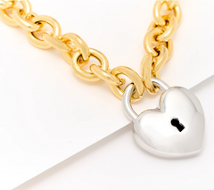 David Markstein Two Tone Bronze Removable Heart Lock 18" Necklace