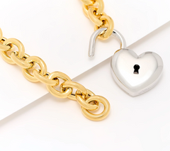 David Markstein Two Tone Bronze Removable Heart Lock 18" Necklace