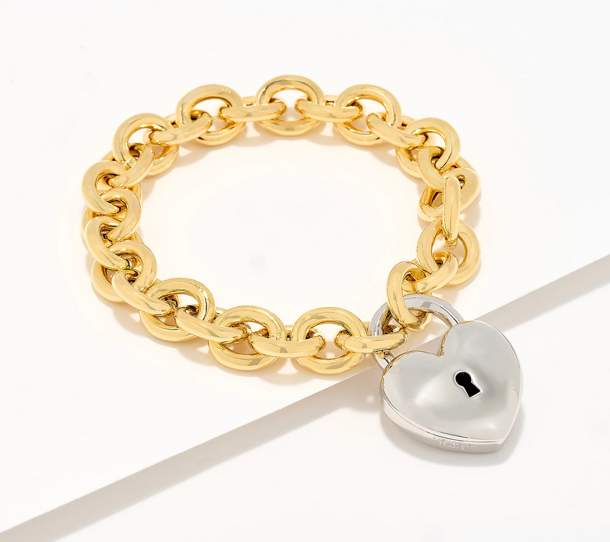 David Markstein Bronze Two Tone Removable Heart Lock Rolo Bracelet Large