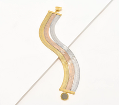 David Markstein Tri Tone Golden/Silver/Rose Bronze 3-Row Flexible Herringbone Bracelet Small
