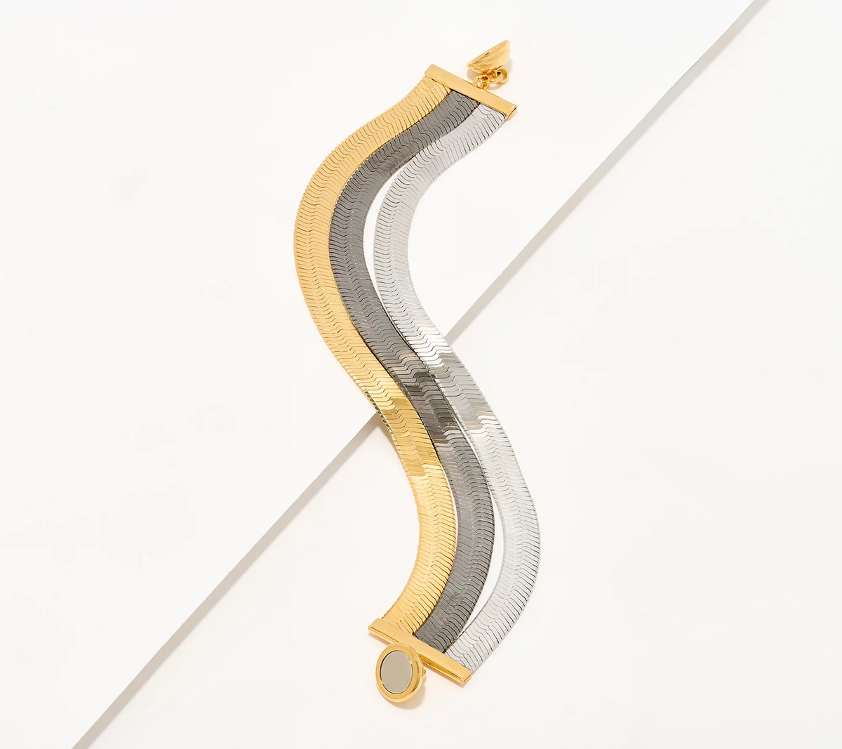 David Markstein Tri-Tone Black Bronze 3-Row Flexible Herringbone Bracelet Small