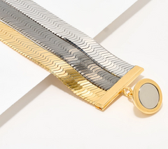 David Markstein Tri-Tone Black Bronze 3-Row Flexible Herringbone Bracelet Small