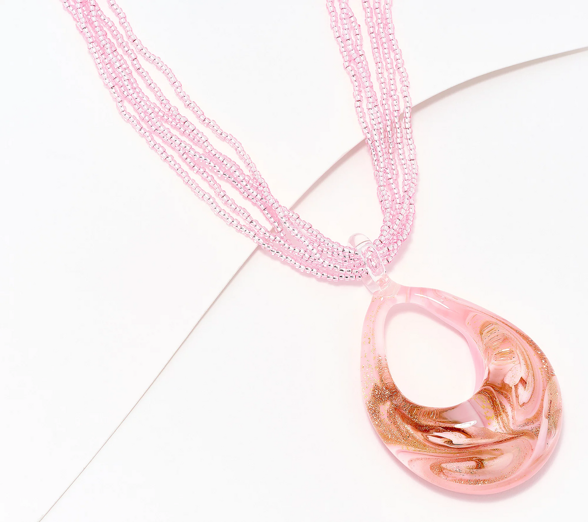 David Markstein Murano Pink Glass Pendant with Multi-Strand Necklace