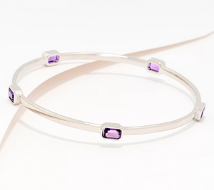 David Markstein Bronze Silver Plated Emerald Cut Amethyst Gemstone Bangle Avg